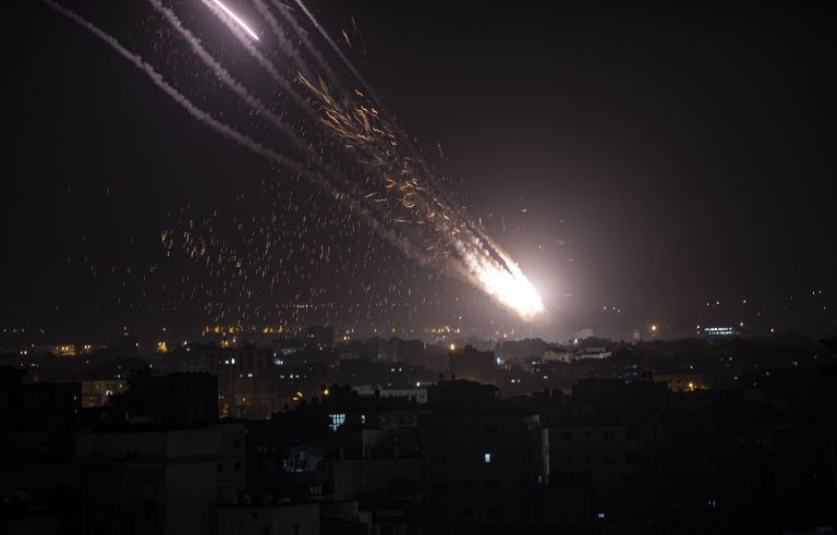 Rockets are launched from Gaza toward Israel, May. 10. (AP Photo/Khalil Hamra)